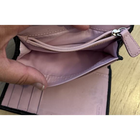 Coach Wallet Black Genuine Leather Pink Button Accent BiFold Organizer Wallet - Picture 6 of 9